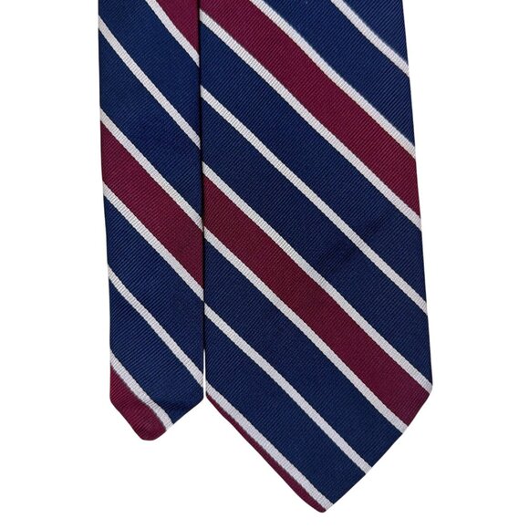 Vintage Brooks Brothers Navy & Burgundy Striped Silk Tie Classic Pattern - Picture 3 of 7